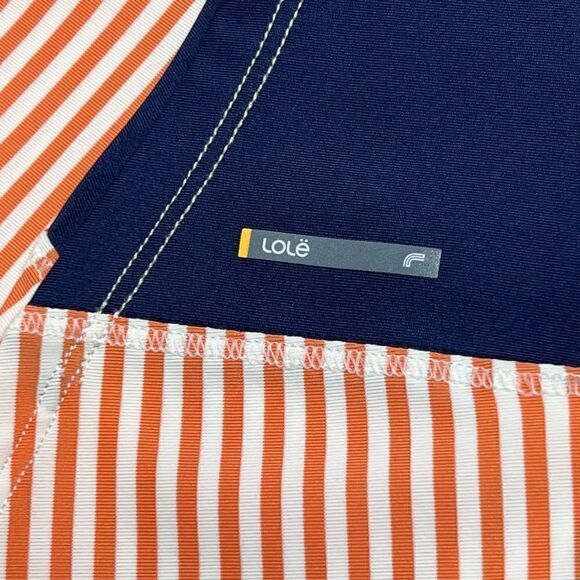Lole blue, orange and white striped and color block performance polo size S - Picture 16 of 16